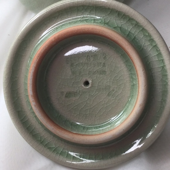 Vintage Thai Celadon stamped sugar bowl crackle glaze green imported - Picture 3 of 5